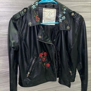 Faux leather jacket with embroidery